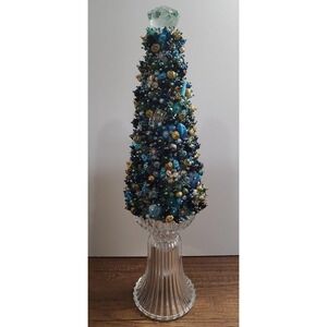Handmade Vintage Jewelry Christmas Tree Upcycled Art Peacock Color Palette